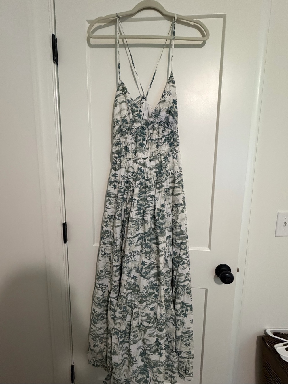 Abercrombie & Fitch White Maxi Dress with Green Toile Print